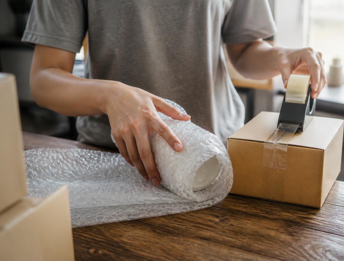 Empaque profesional de mercancía con material de protección.